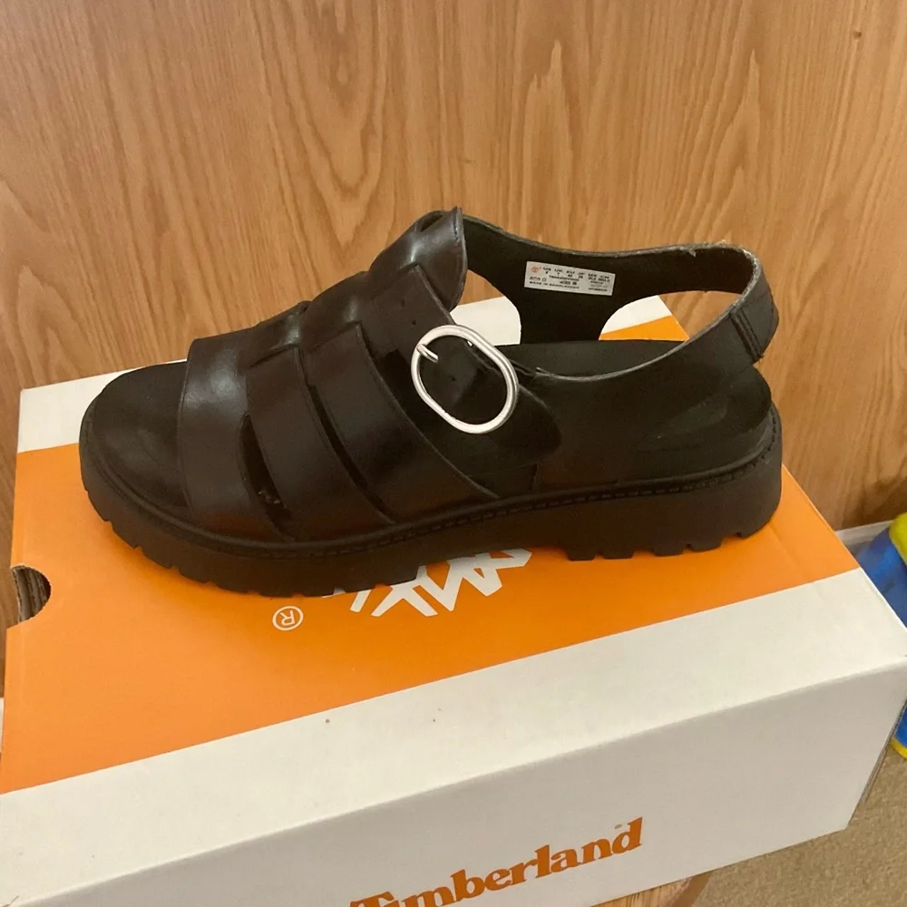 Women Timberland Black Leather Buckle Sandals - Picture 3 of 6